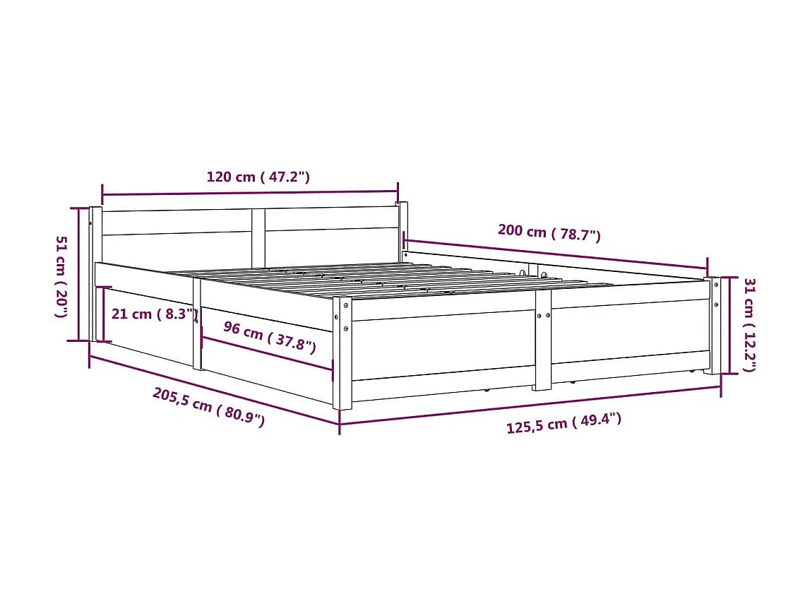 Estructura de cama con cajones blanco 120x200 cm