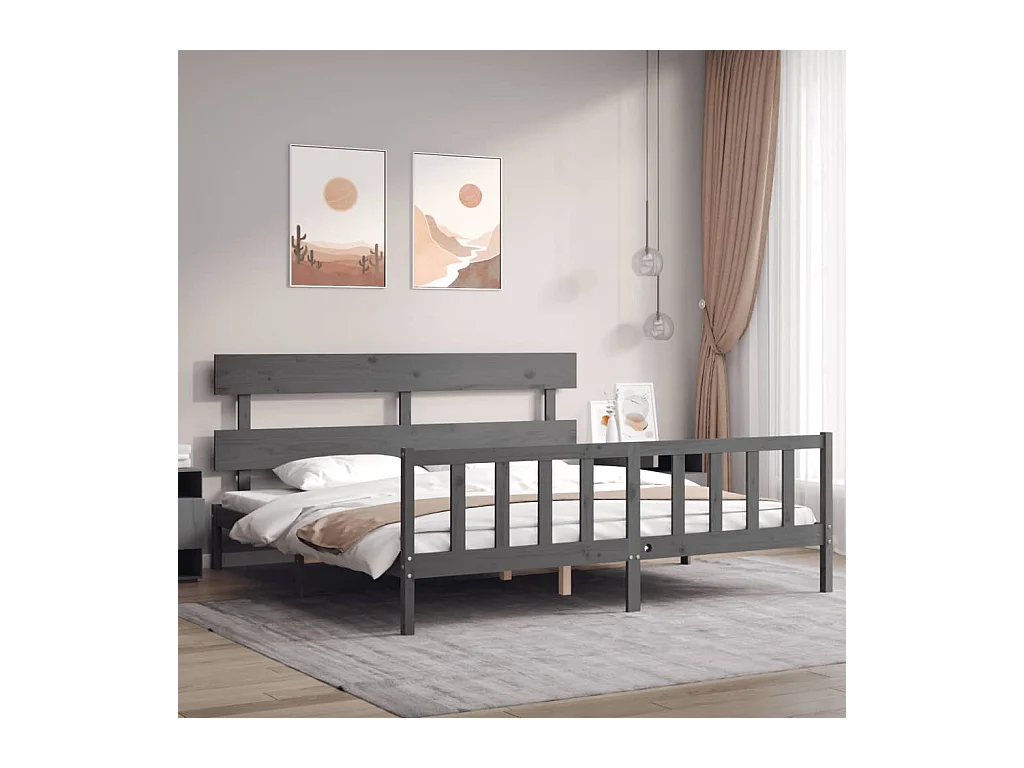 Cadre de lit sans matelas gris 200x200 cm bois massif de pin