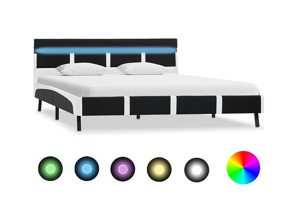 Bettgestell mit LED Schwarz Kunstleder 140x200 cm