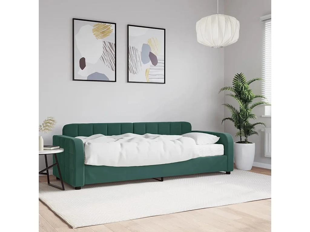Lit de jour avec matelas vert foncé 80x200 cm velours