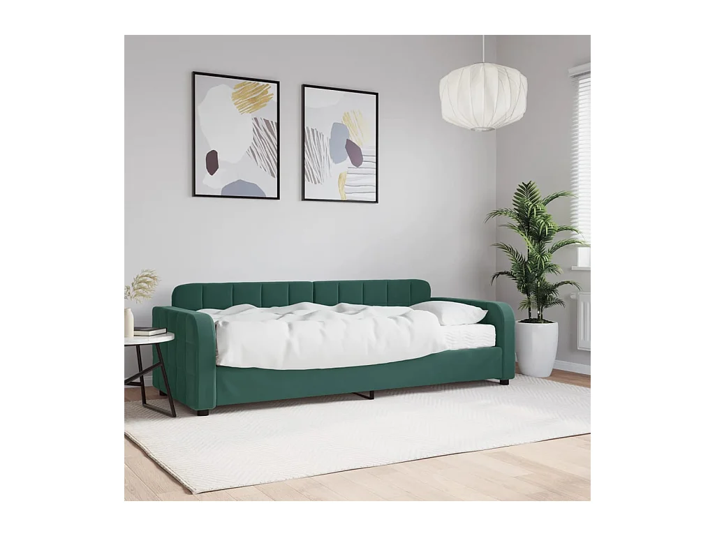 Lit de jour avec matelas vert foncé 80x200 cm velours