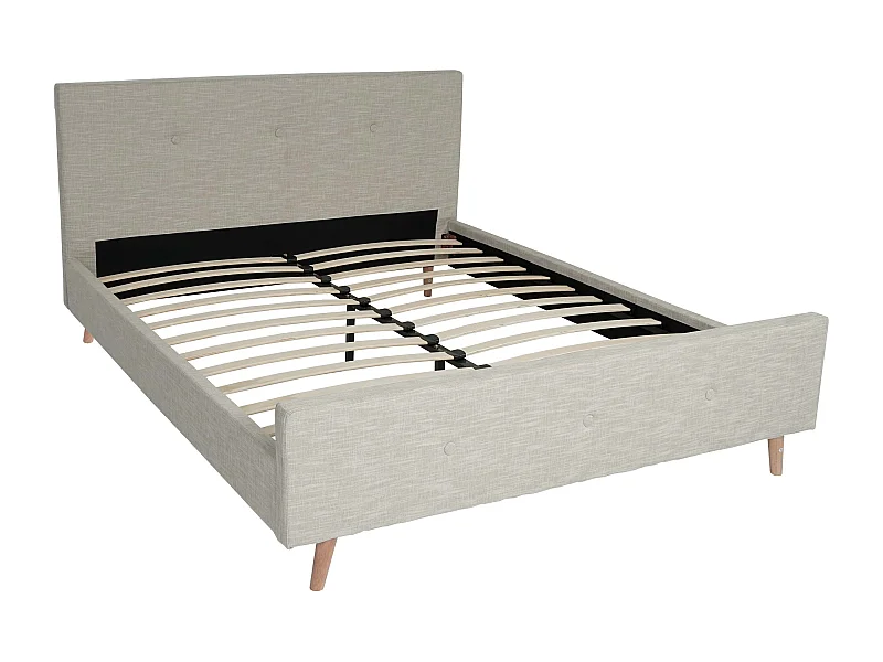 Letto telaio giroletto matrimoniale imbottito con doghe MCW-J98 legno massello 160x200cm avorio beige