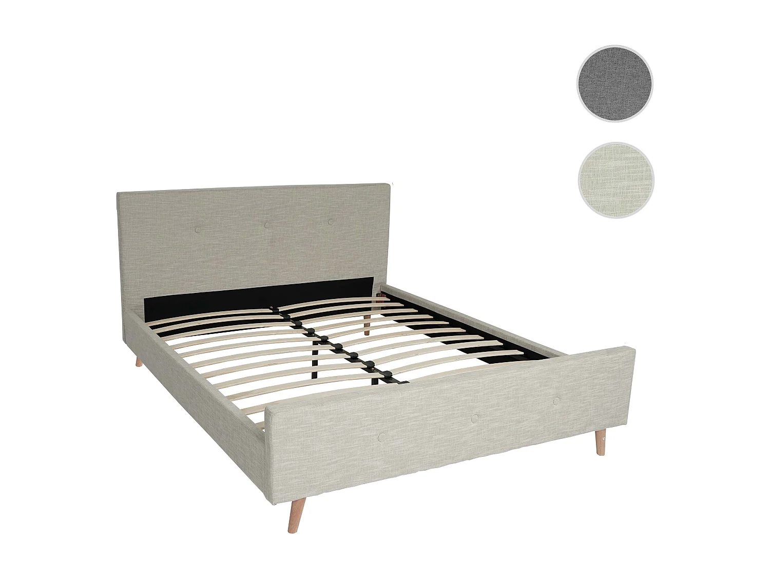 Gestoffeerd bed MCW-J98 + lattenbodem 160cm,  160x200cm crème-beige