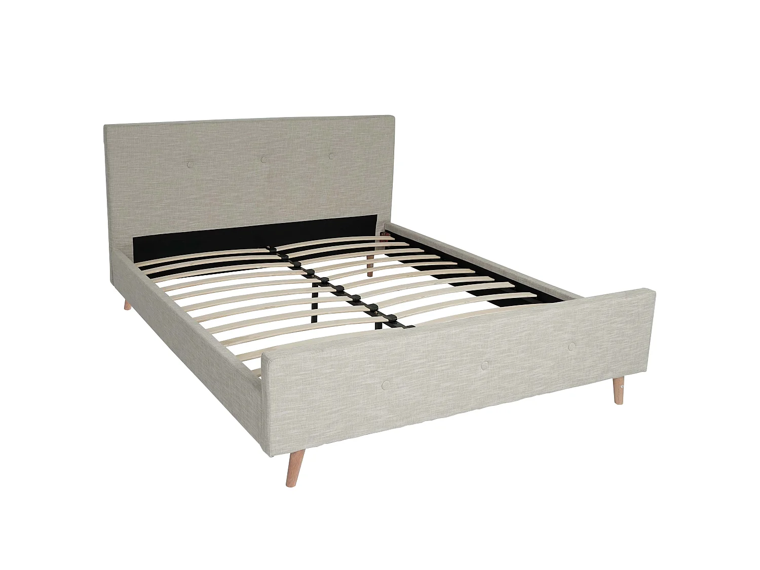 Gestoffeerd bed MCW-J98 + lattenbodem 160 cm,  160x200cm crème-beige