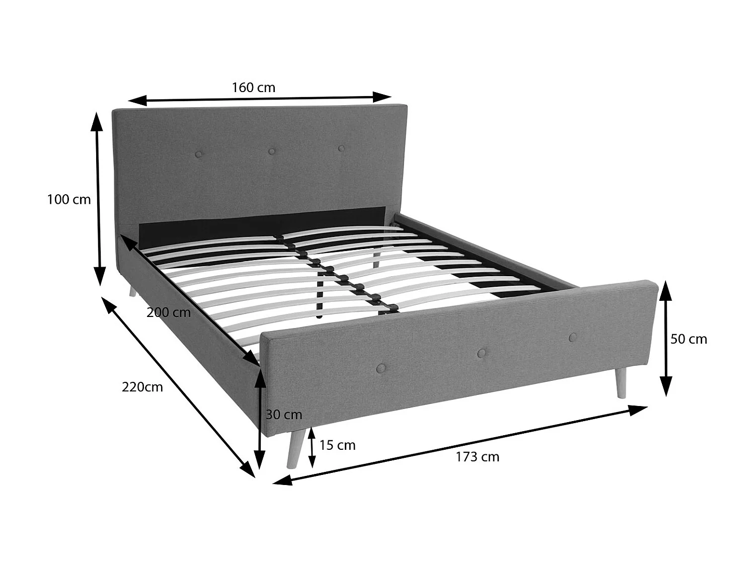 Gestoffeerd bed MCW-J98 + lattenbodem 160 cm,  160x200cm crème-beige