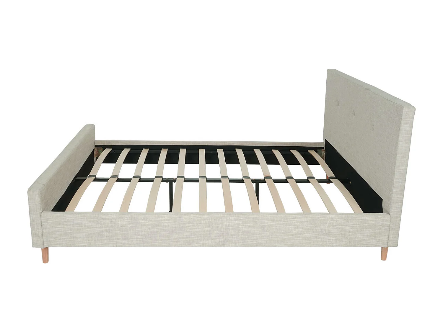 Gestoffeerd bed MCW-J98 + lattenbodem 160 cm,  160x200cm crème-beige