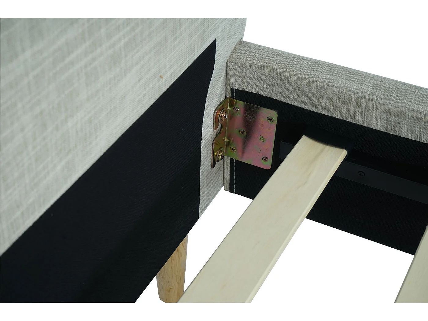 Gestoffeerd bed MCW-J98 + lattenbodem 160 cm,  160x200cm crème-beige