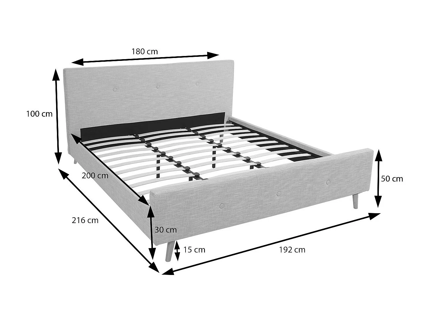 Polsterbett MCW-J98 + Lattenrost 180cm, 180x200cm grau