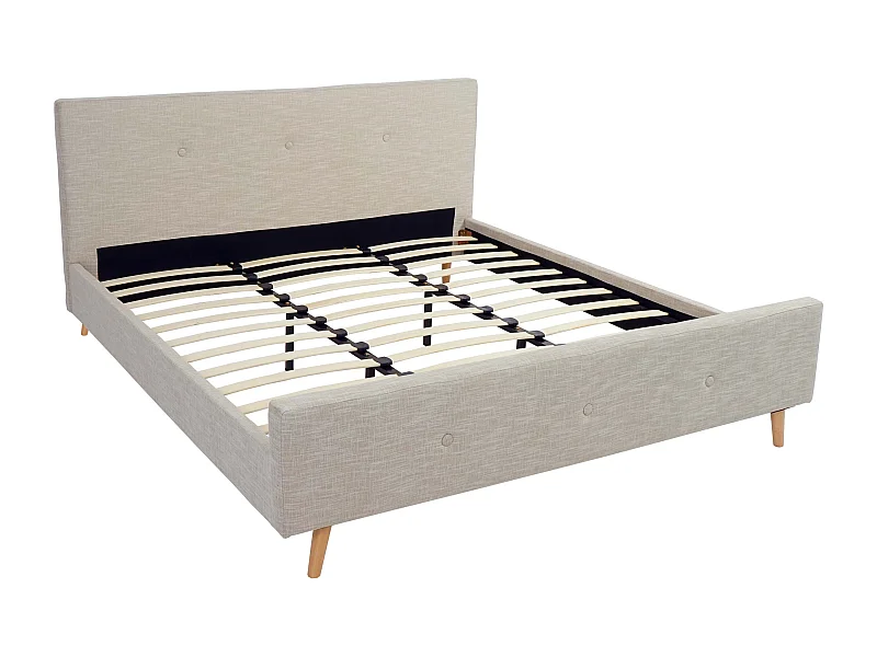 Letto telaio giroletto matrimoniale imbottito con doghe MCW-J98 legno massello 180x200cm avorio beige