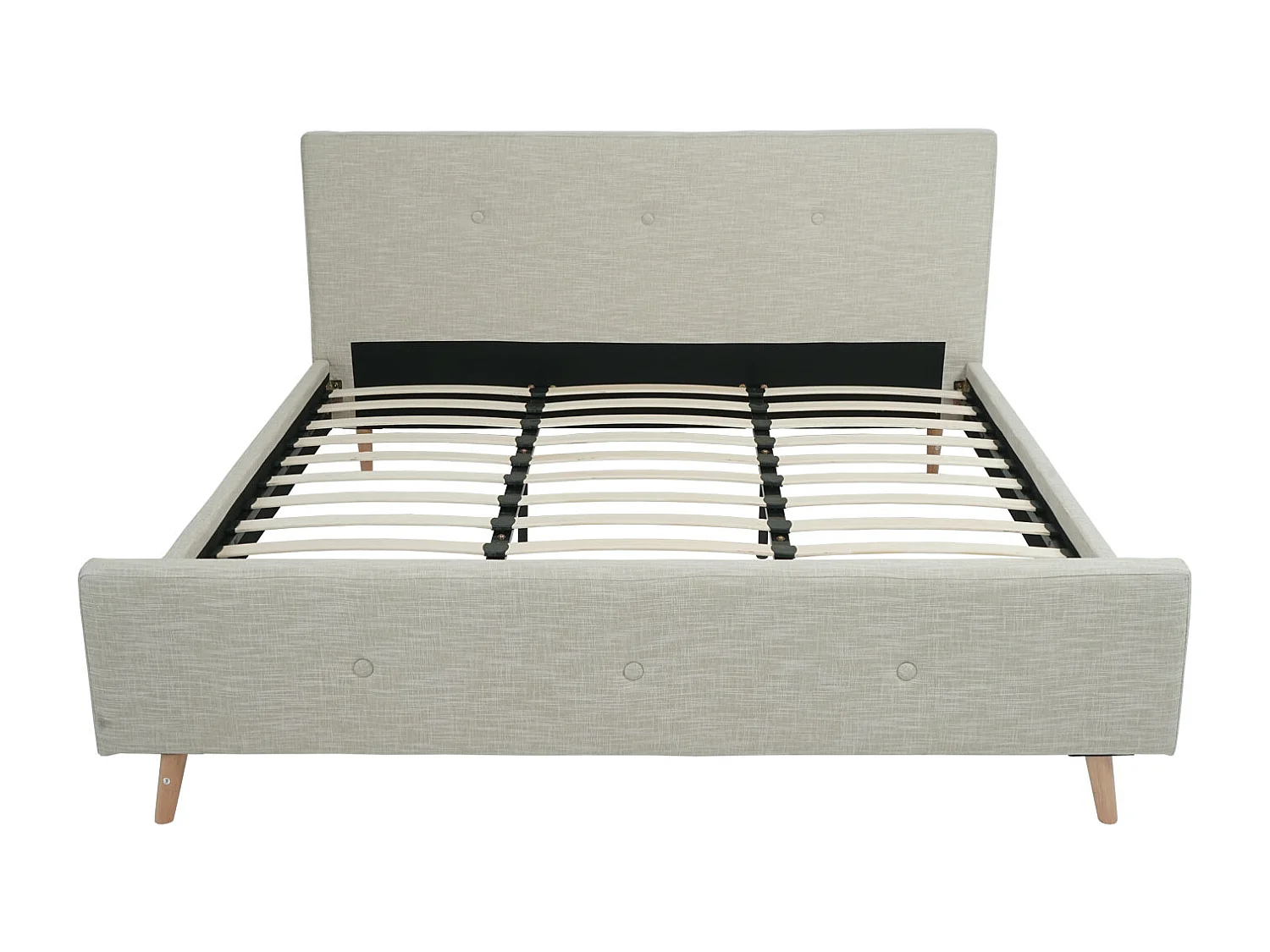 Gestoffeerd bed MCW-J98 + lattenbodem 160cm,  180x200cm crème-beige