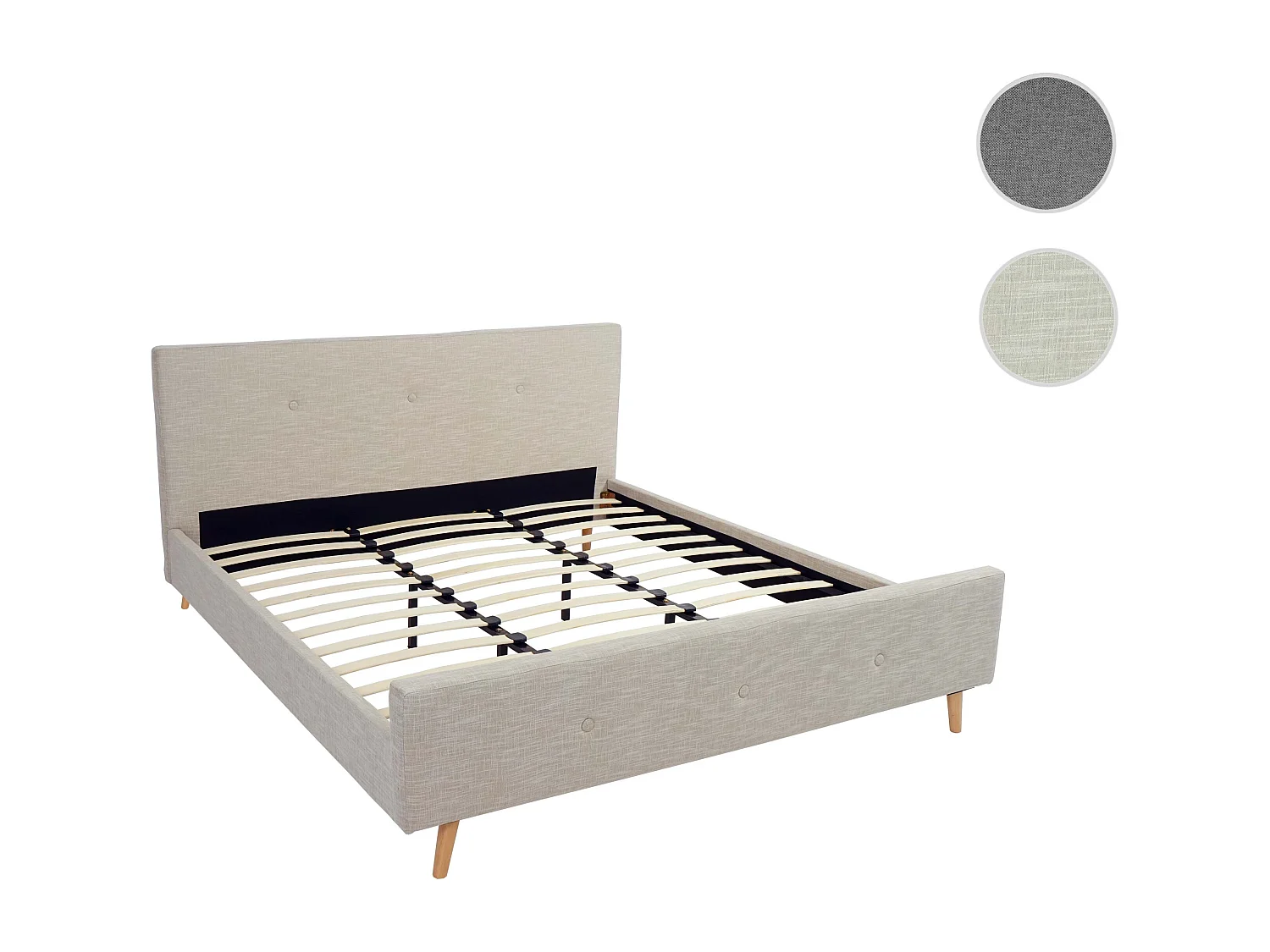 Gestoffeerd bed MCW-J98 + lattenbodem 160cm,  180x200cm crème-beige