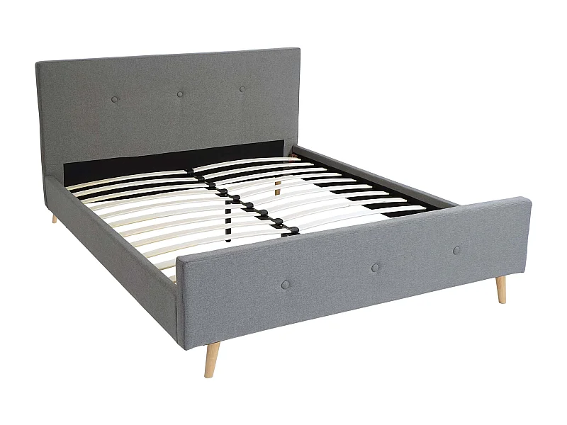 Letto telaio giroletto matrimoniale imbottito con doghe MCW-J98 legno massello 160x200cm grigio
