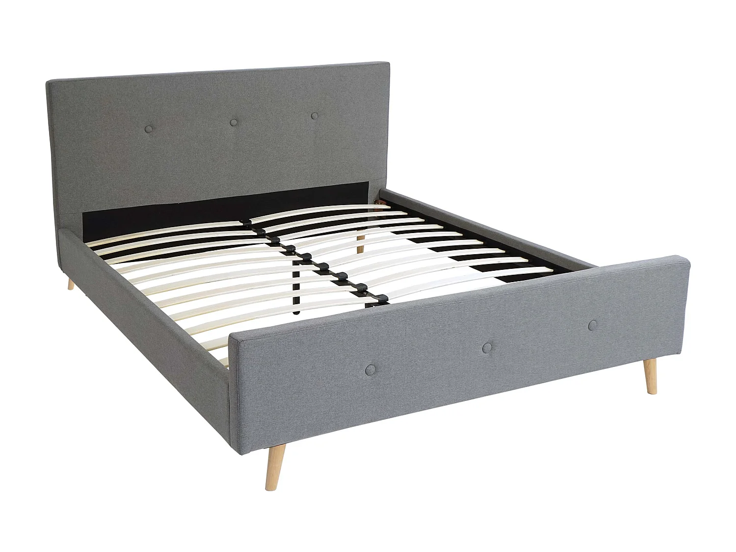 Letto telaio giroletto matrimoniale imbottito con doghe MCW-J98 legno massello 160x200cm grigio