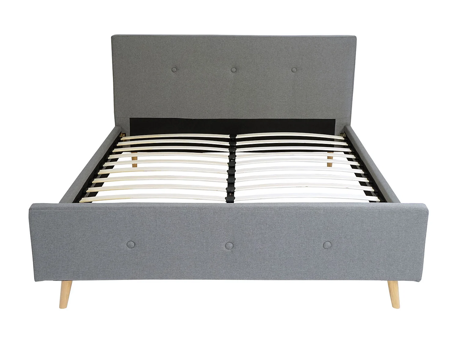 Letto telaio giroletto matrimoniale imbottito con doghe MCW-J98 legno massello 160x200cm grigio