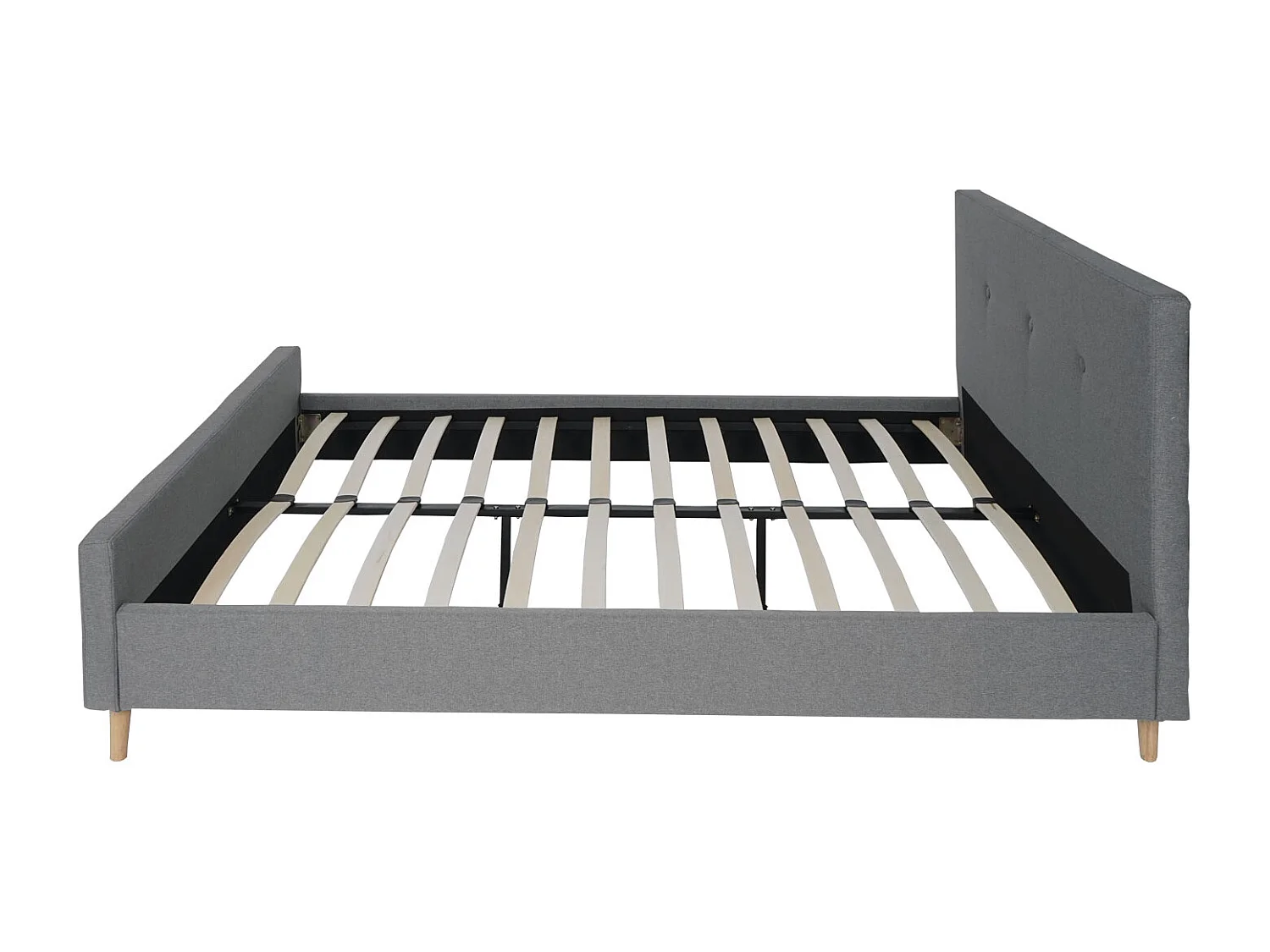 Letto telaio giroletto matrimoniale imbottito con doghe MCW-J98 legno massello 160x200cm grigio