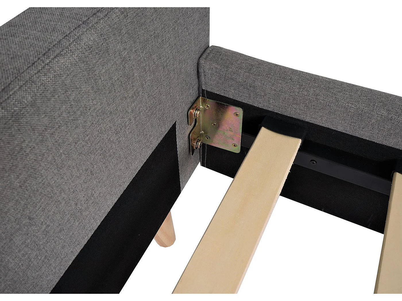 Letto telaio giroletto matrimoniale imbottito con doghe MCW-J98 legno massello 160x200cm grigio