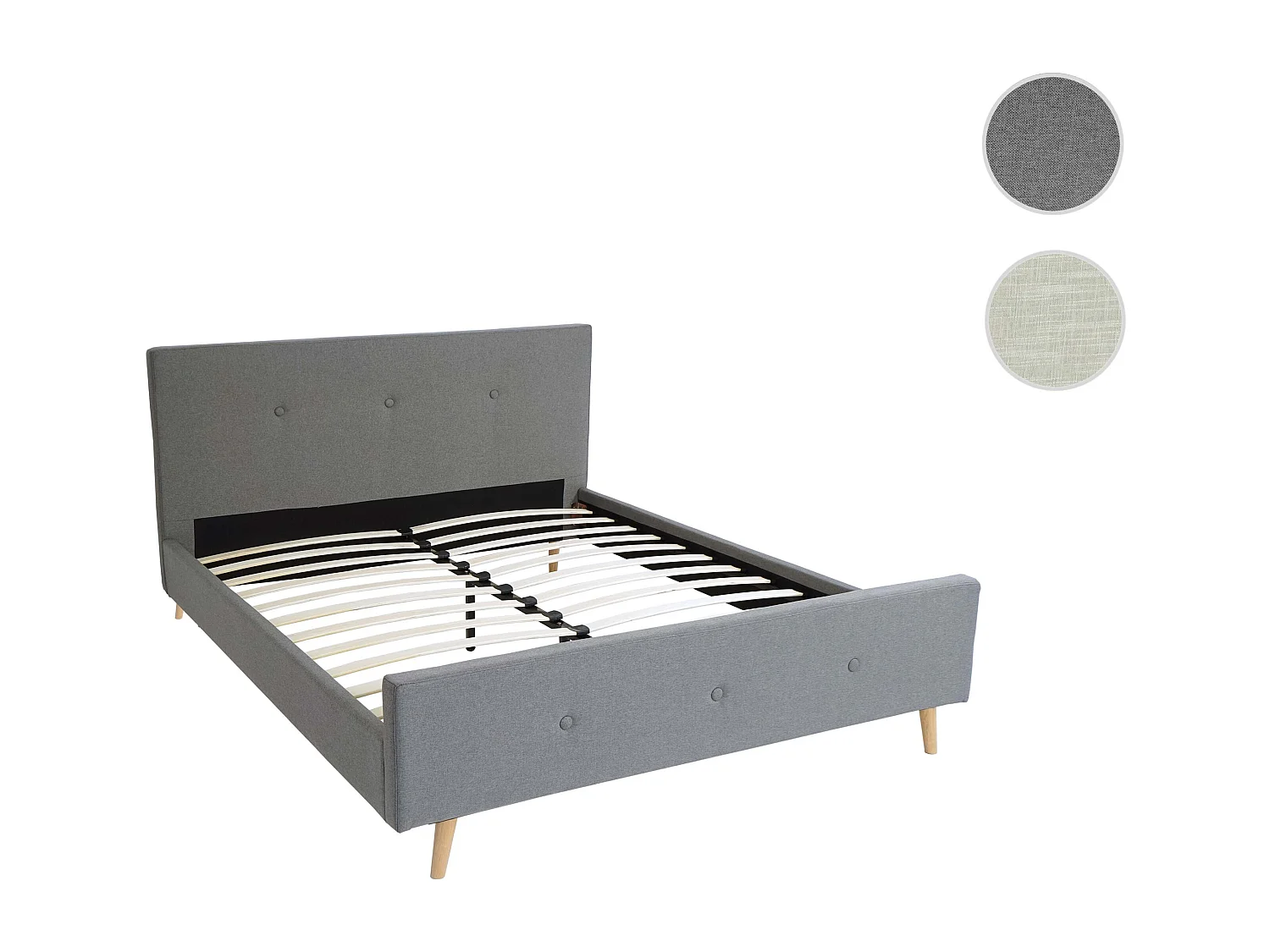 Letto telaio giroletto matrimoniale imbottito con doghe MCW-J98 legno massello 160x200cm grigio