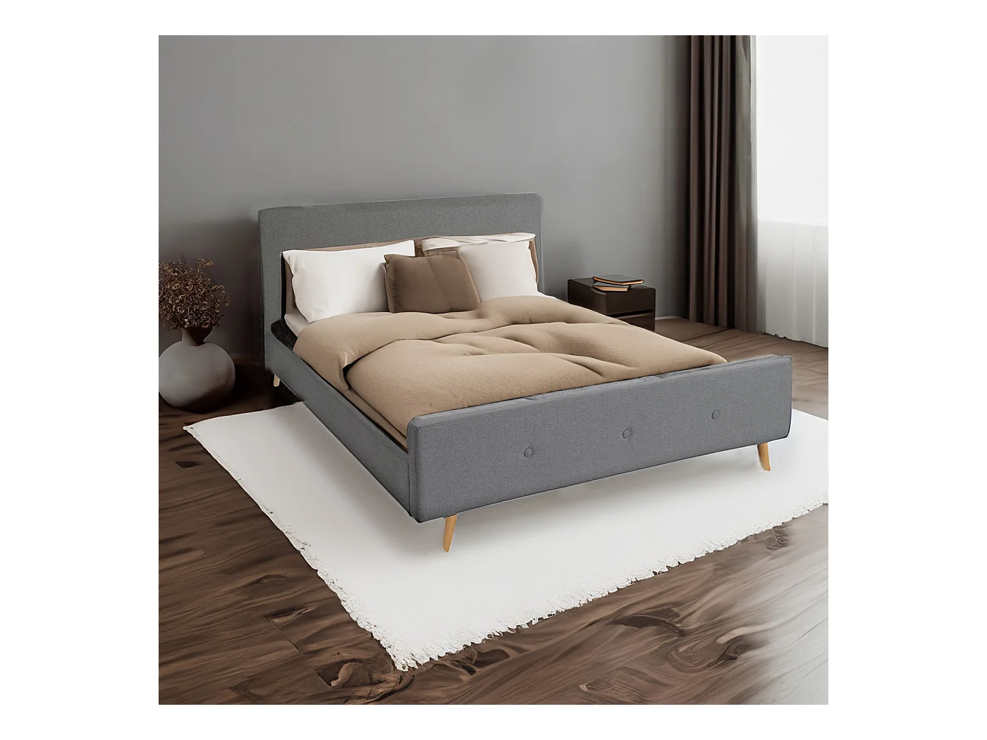 Gestoffeerd bed MCW-J98 + lattenbodem 160cm,  160x200cm grijs