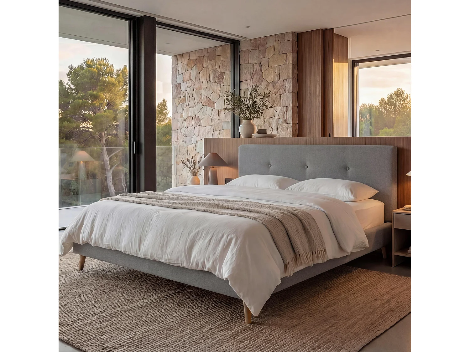 Polsterbett MCW-J98 + Lattenrost 160cm, 160x200cm grau