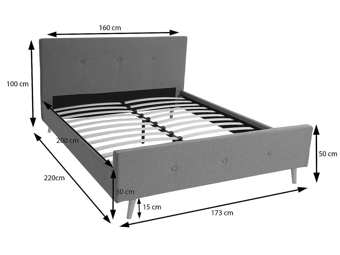 Polsterbett MCW-J98 + Lattenrost 160cm, 160x200cm grau