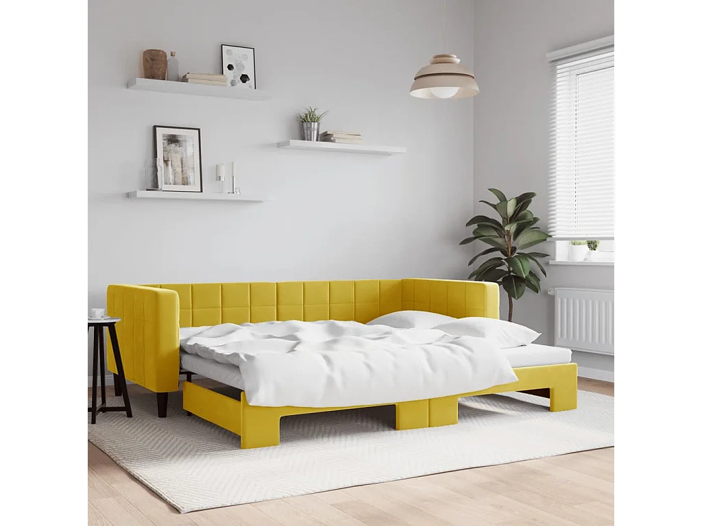 Lit de jour avec lit gigogne jaune 90x200 cm velours
