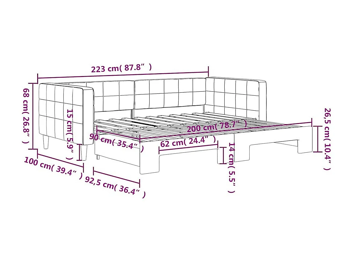 Tagesbett Ausziehbar Gelb 90x200 cm Samt