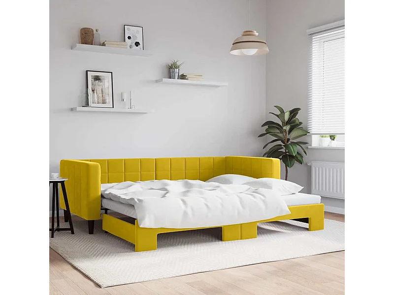 Lit de jour avec lit gigogne jaune 90x200 cm velours