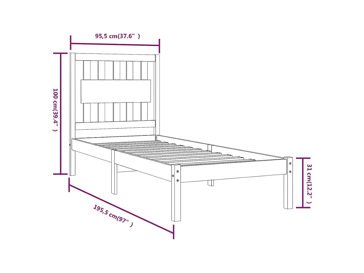Cadre de lit sans matelas blanc bois massif