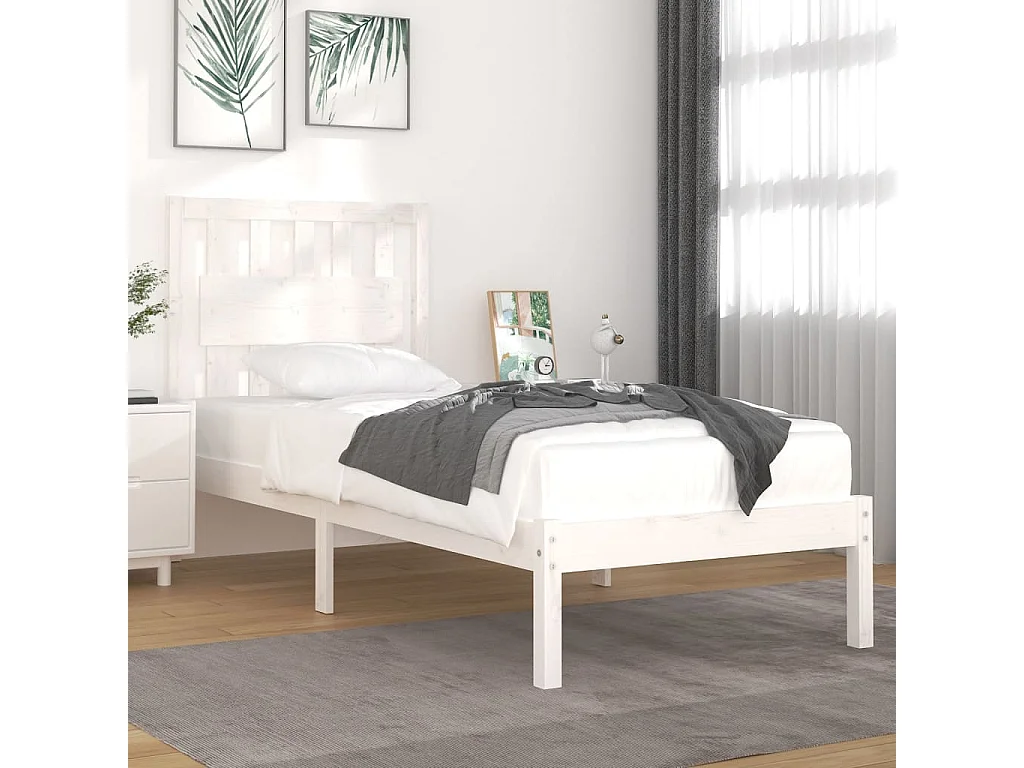 Cadre de lit sans matelas blanc bois massif