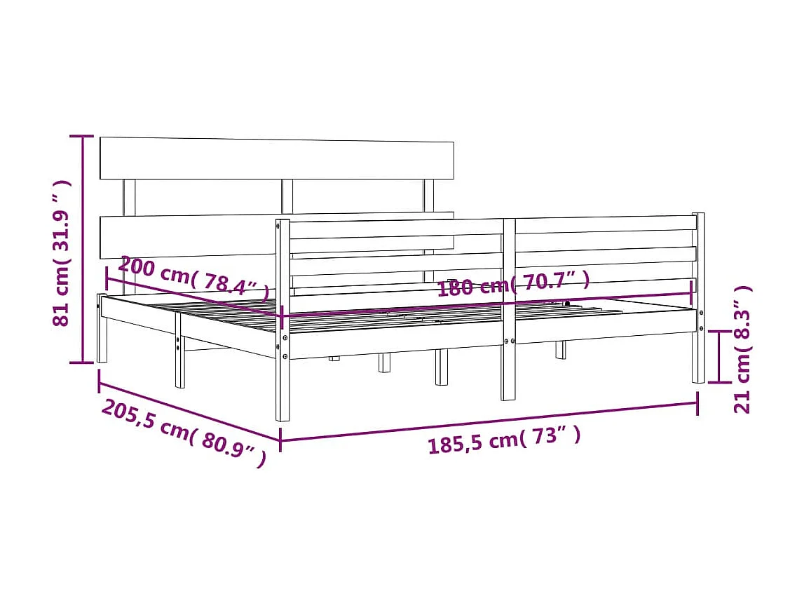 Cadre de lit sans matelas bois massif