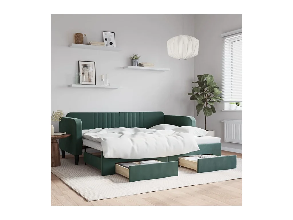 Tagesbett Ausziehbar mit Schubladen Dunkelgrün 90x200 cm Samt