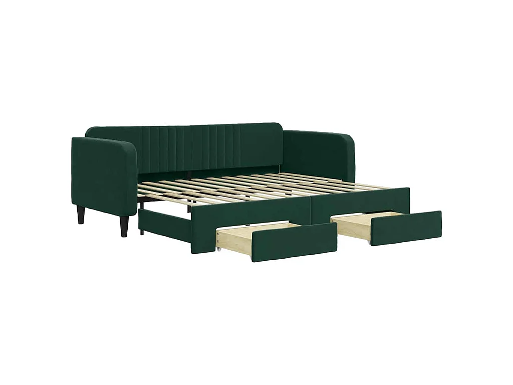 Slaapbank onderschuifbed en lades 90x200 cm fluweel donkergroen