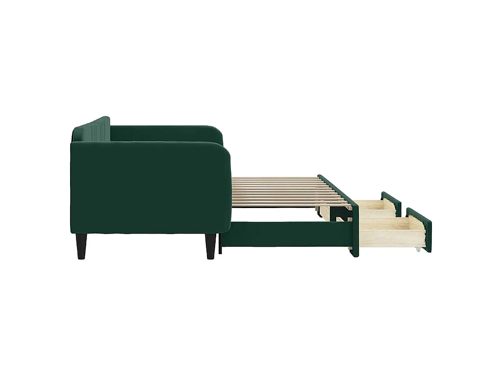 Tagesbett Ausziehbar mit Schubladen Dunkelgrün 90x200 cm Samt