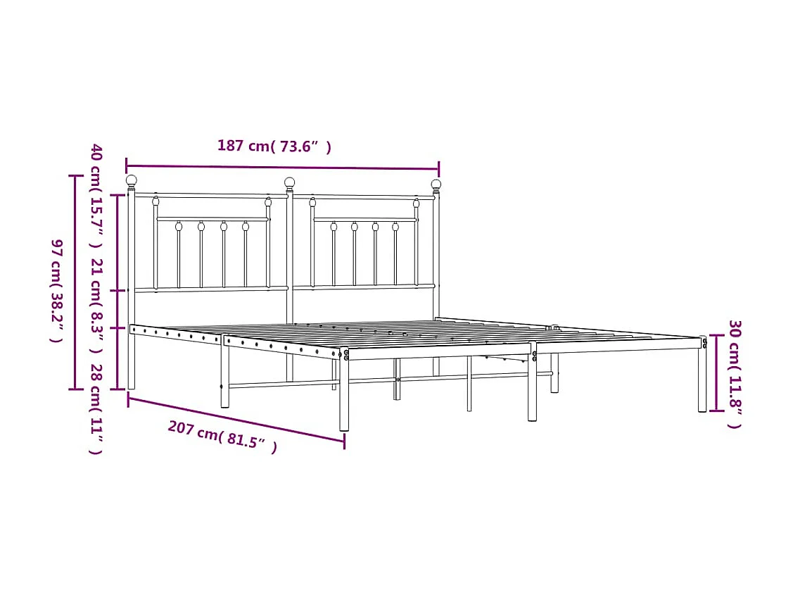 Bedframe met hoofdbord metaal zwart 180x200 cm