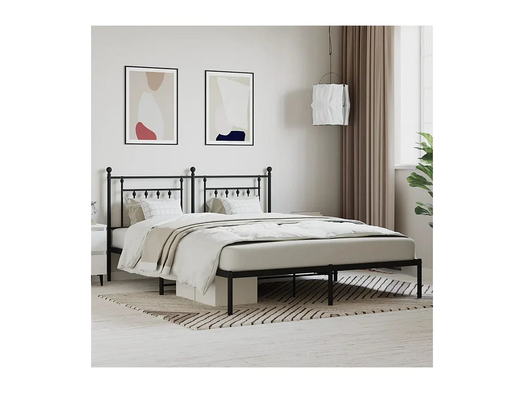 Cadre de lit métal sans matelas et tête de lit noir 180x200 cm