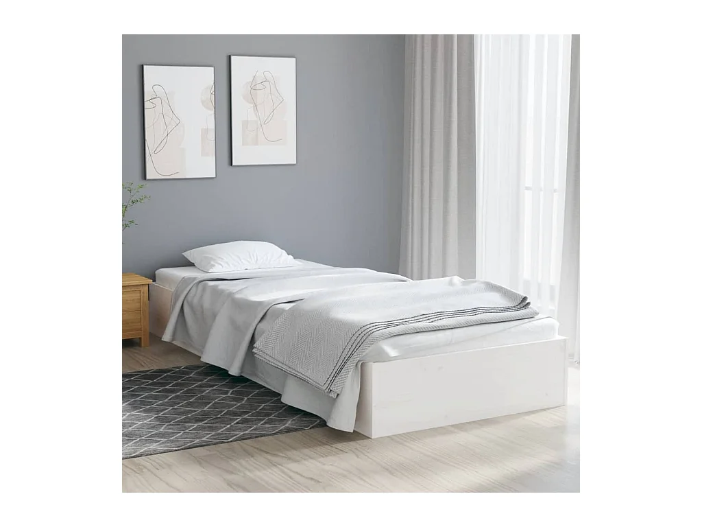 Cadre de lit sans matelas blanc bois massif 90x190 cm