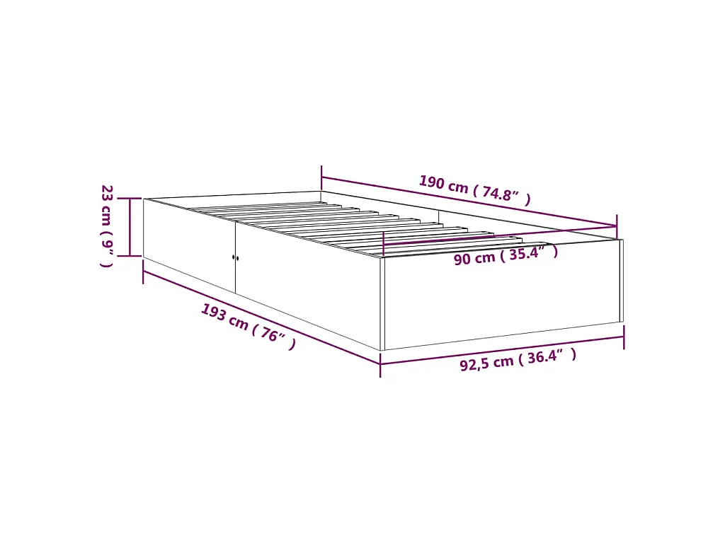 Bedframe massief hout wit 90x190 cm