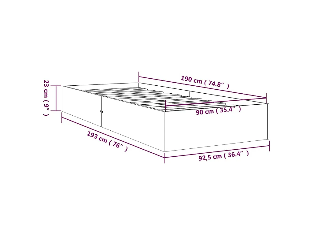 Cadre de lit sans matelas blanc bois massif 90x190 cm