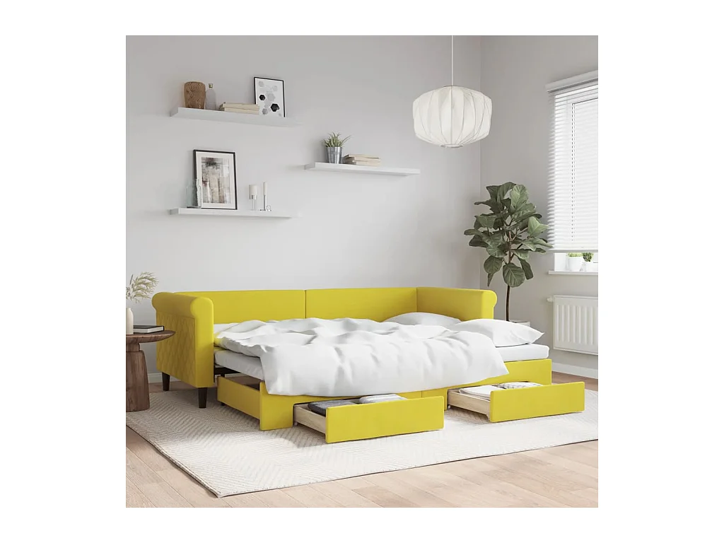 Divano Letto Estraibile con Cassetti Giallo 80x200cm in Velluto