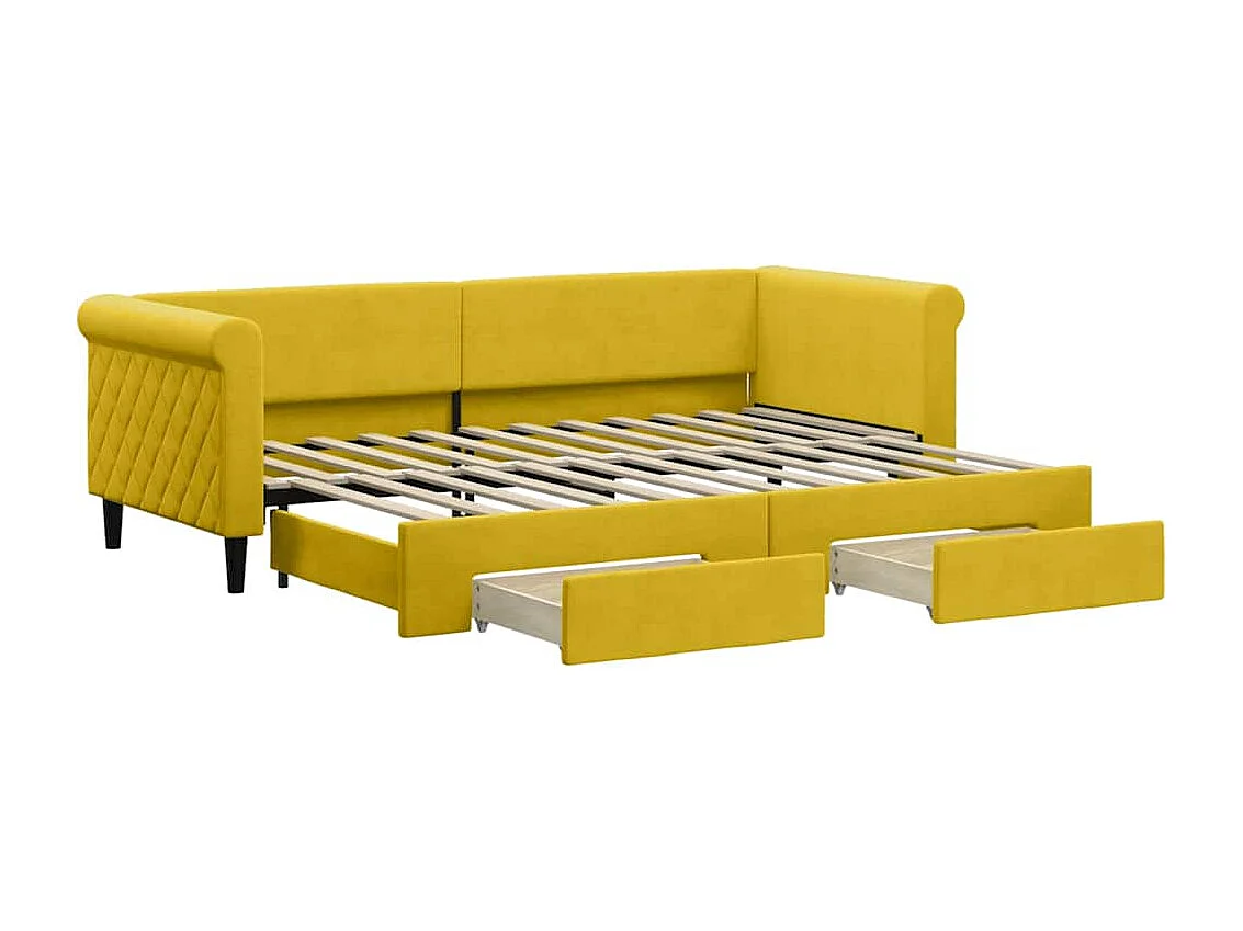 Divano Letto Estraibile con Cassetti Giallo 80x200cm in Velluto