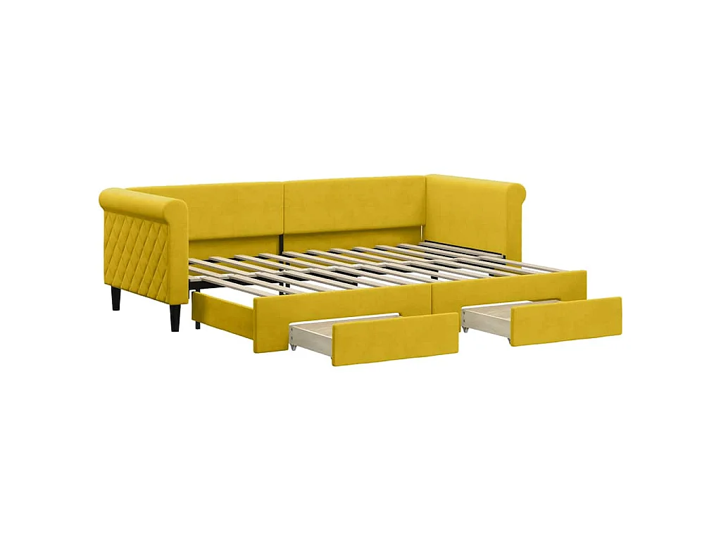 Lit de jour avec gigogne et tiroirs jaune 80x200 cm velours