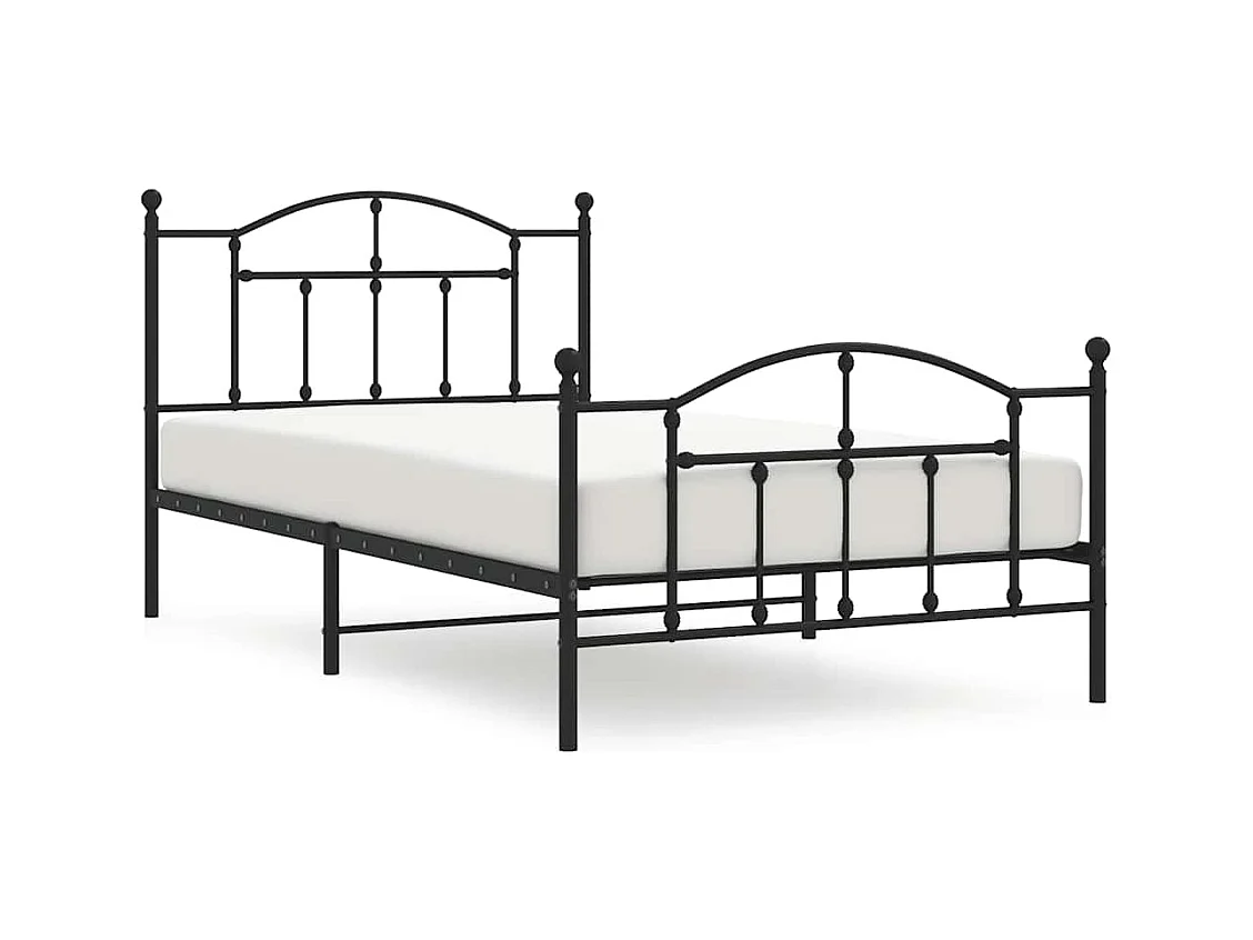 Cadre de lit métal sans matelas et pied de lit noir 100x200 cm
