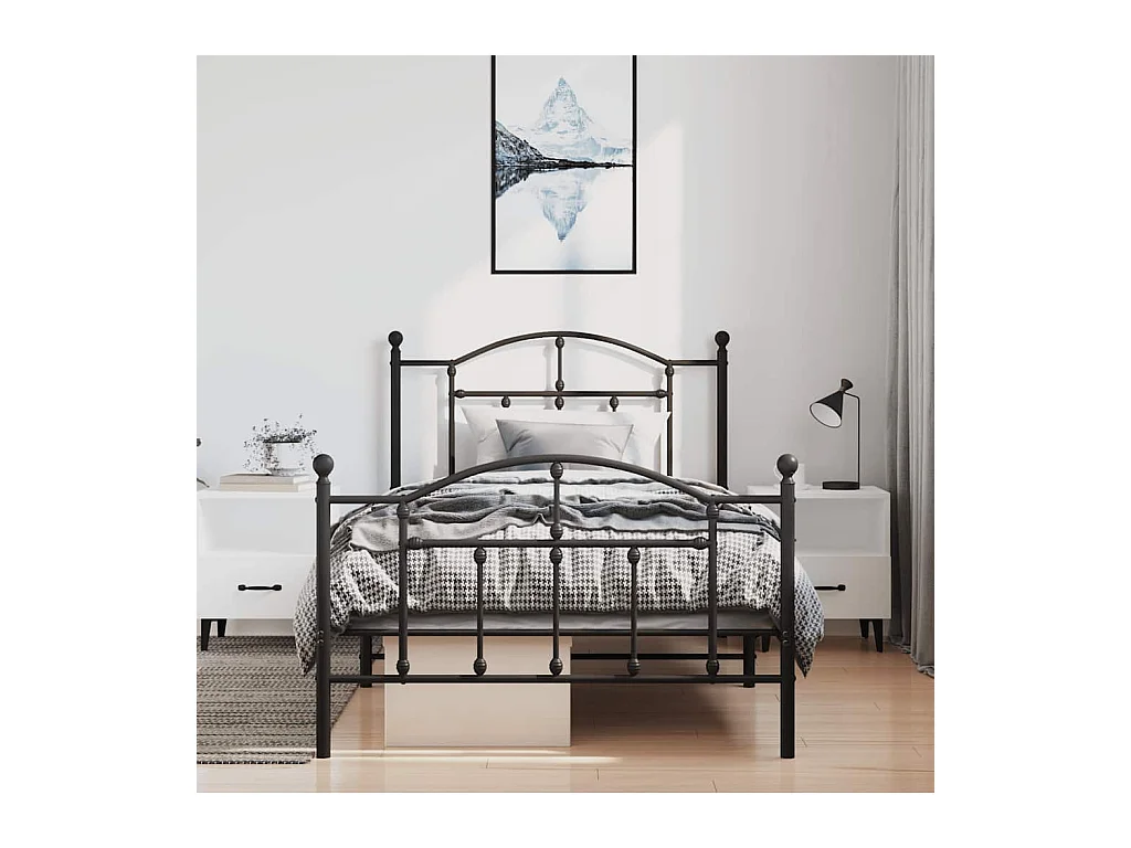 Cadre de lit métal sans matelas et pied de lit noir 100x200 cm