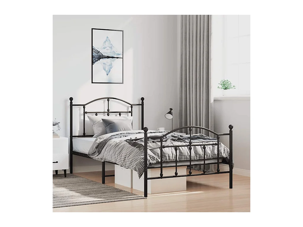 Cadre de lit métal sans matelas et pied de lit noir 100x200 cm