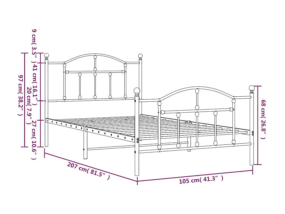 Giroletto con Testiera e Pediera Metallo Nero 100x200 cm