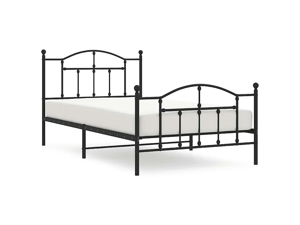 Cadre de lit métal sans matelas et pied de lit noir 100x200 cm