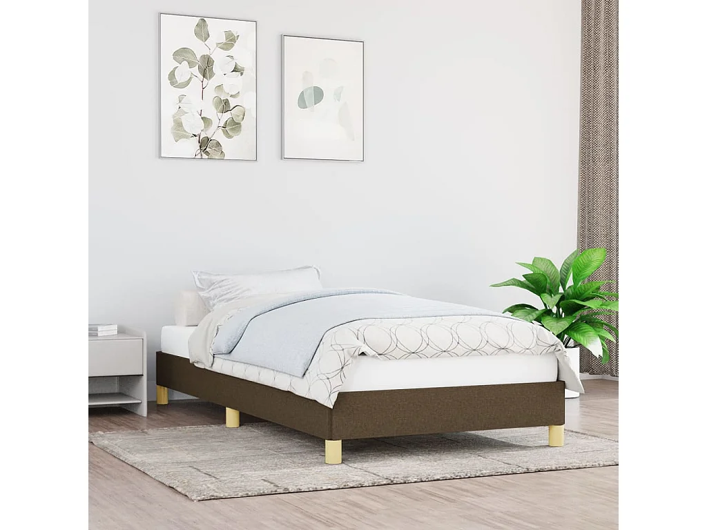 Cadre de lit sans matelas marron foncé 100x200 cm tissu