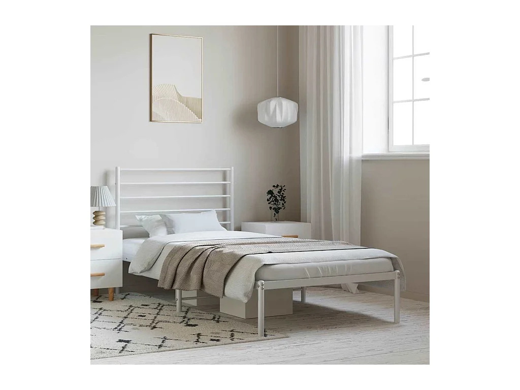 Cadre de lit métal sans matelas et tête de lit blanc 100x200 cm