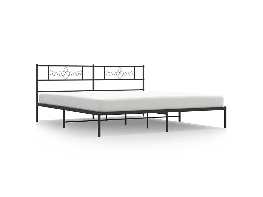 Cadre de lit métal sans matelas avec tête de lit noir 200x200cm