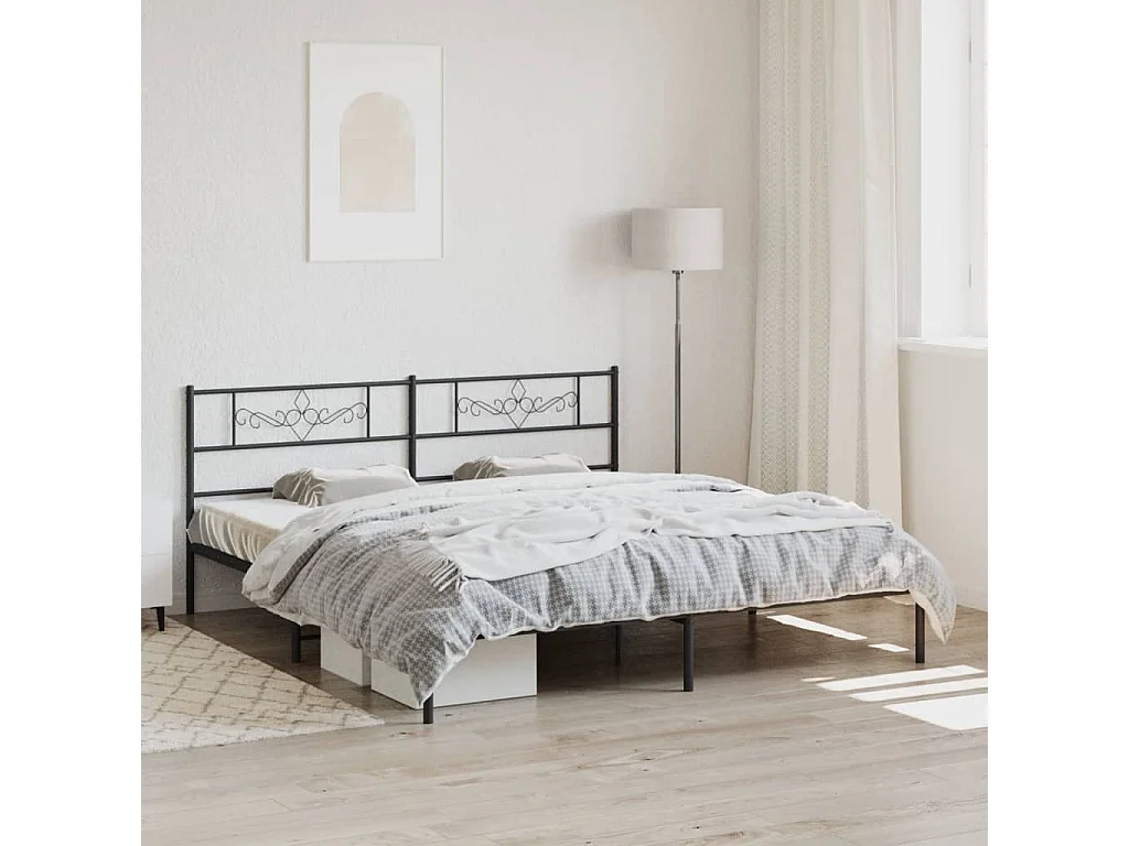 Cadre de lit métal sans matelas avec tête de lit noir 200x200cm